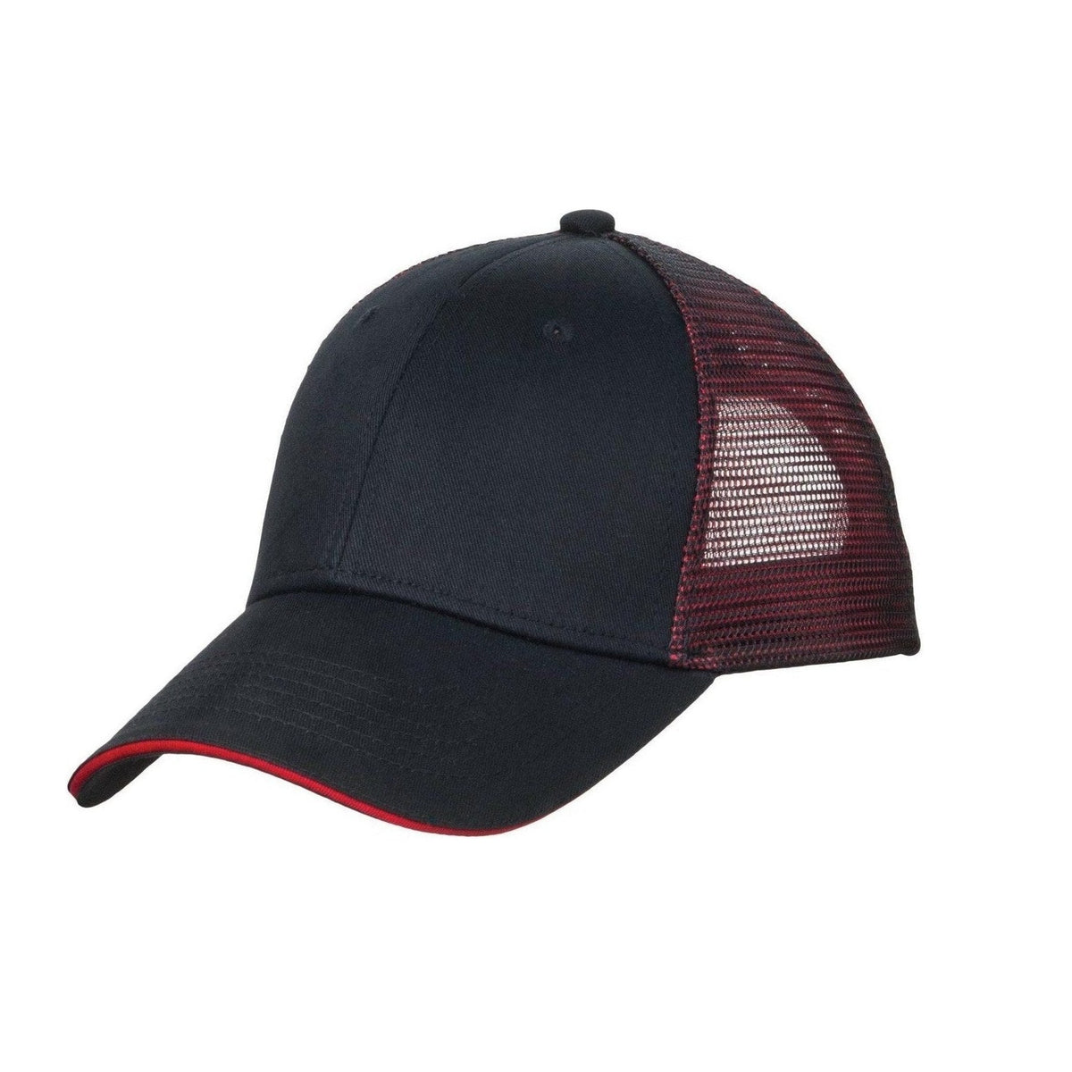 Custom Black/ Red Double Mesh Snapback Sandwich Bill Cap C818, personalized by SanCanDo Swag in Argyle, TX