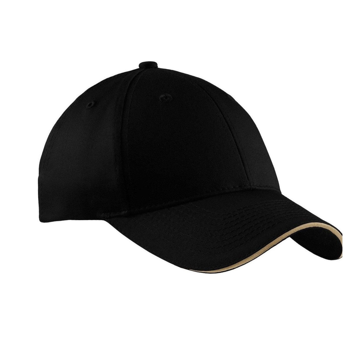 Custom Black/ Khaki Cotton Twill Sandwich Bill Cap CP85, personalized by SanCanDo Swag in Argyle, TX