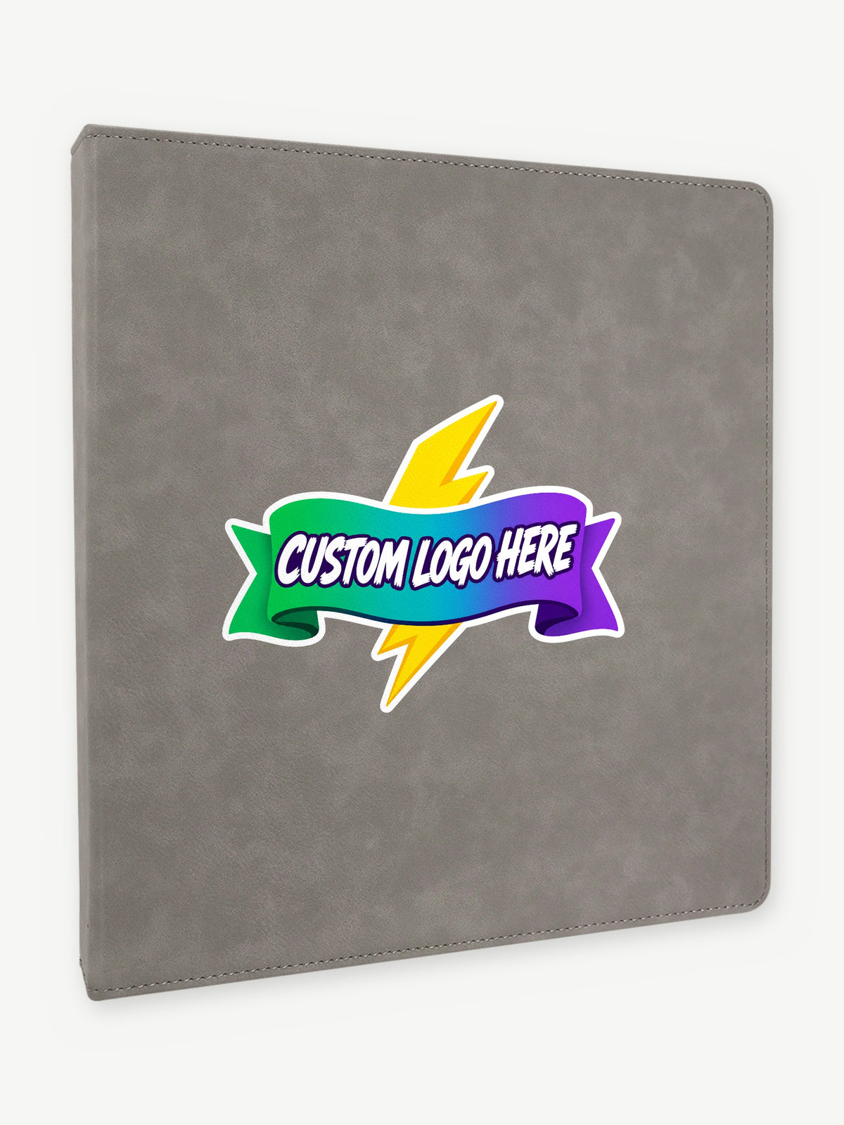 Custom 1" Leatherette 3-Ring Binder with Slant D-Rings - Gray (GFT1253) - example full-color UV logo print