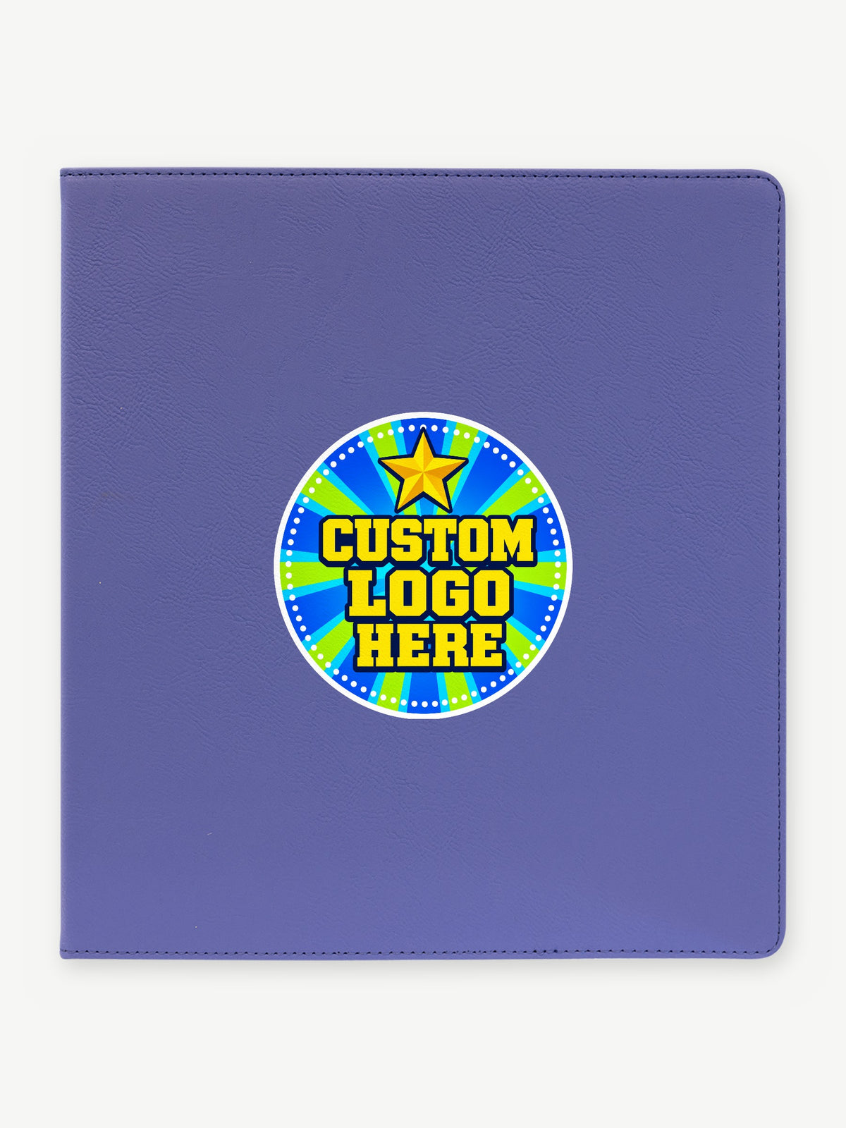 Custom 2" Leatherette 3-Ring Binder with Slant D-Rings - Purple/Black (GFT1348) - example full-color UV logo print