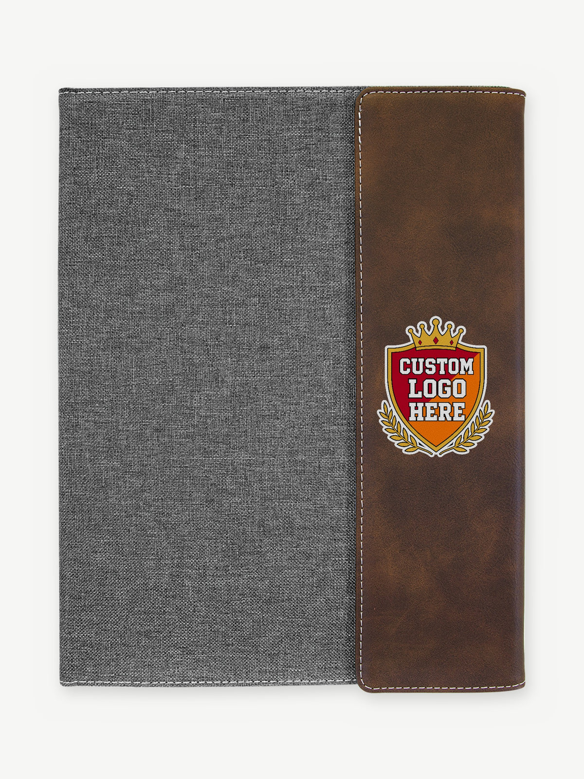 Custom 9 1/2" x 12" Leatherette & Canvas Portfolio with Legal Pad - Rustic/Silver with Gray Canvas (GFT1221) - UV logo on leatherette flap