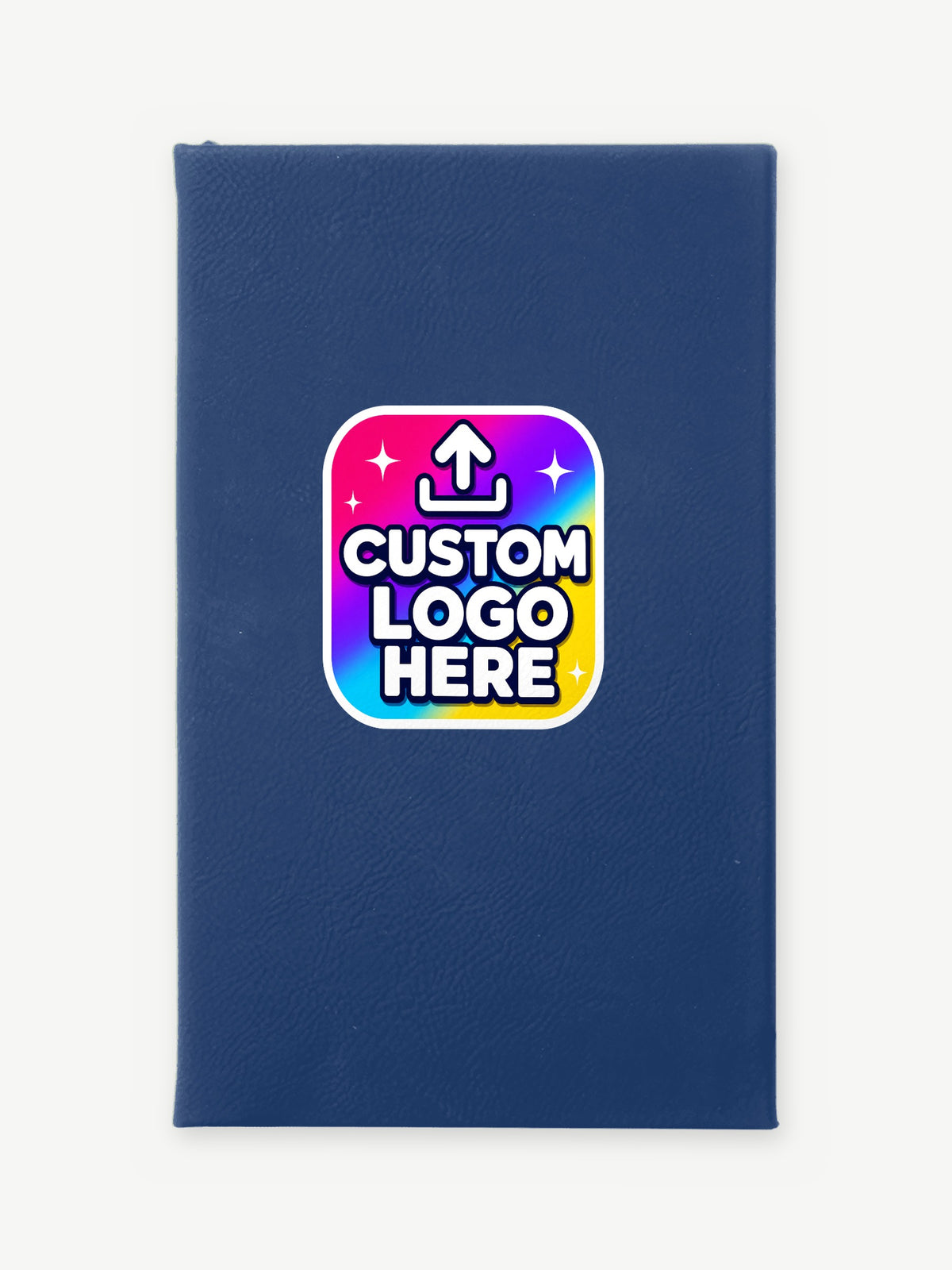 Custom 5 1/4" x 8 1/4" Leatherette Journal - Blue/Silver (GFT838) - example full-color UV print, Custom Logo Here placeholder