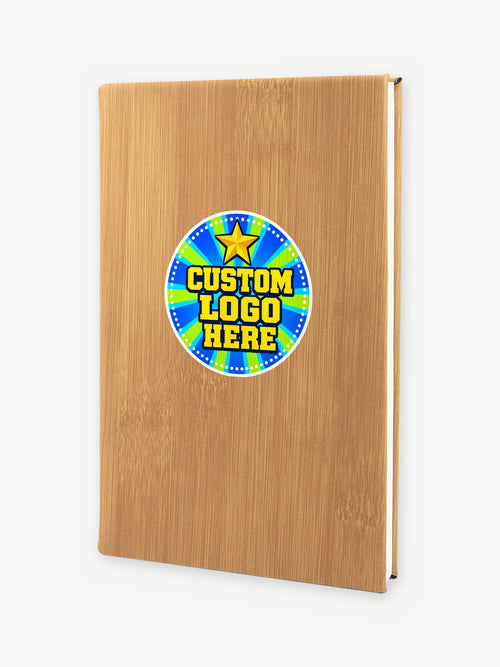 Custom 5 1/4" x 8 1/4" Leatherette Journal - Bamboo (GFT877) - example full-color UV print, Custom Logo Here placeholder