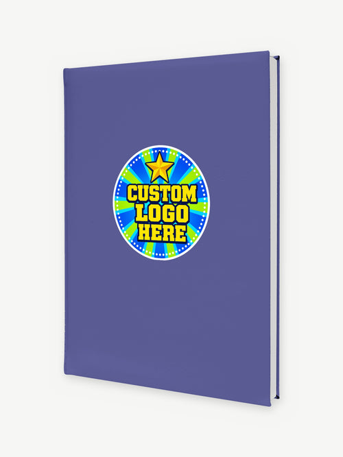 Custom 7" x 9 3/4" Leatherette Journal - Purple/Black (GFT2251) - example full-color UV print, Custom Logo Here placeholder