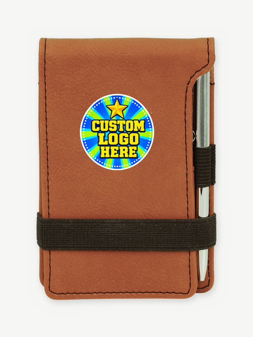 Custom 3 1/4" x 4 3/4" Leatherette Mini Notepad - Rawhide (GFT276) - example full-color UV logo print