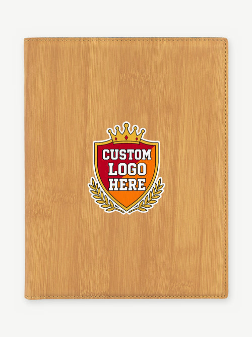 Custom 7" x 9" Leatherette Portfolio with Notepad - Bamboo (GFT881) - example full-color UV logo print