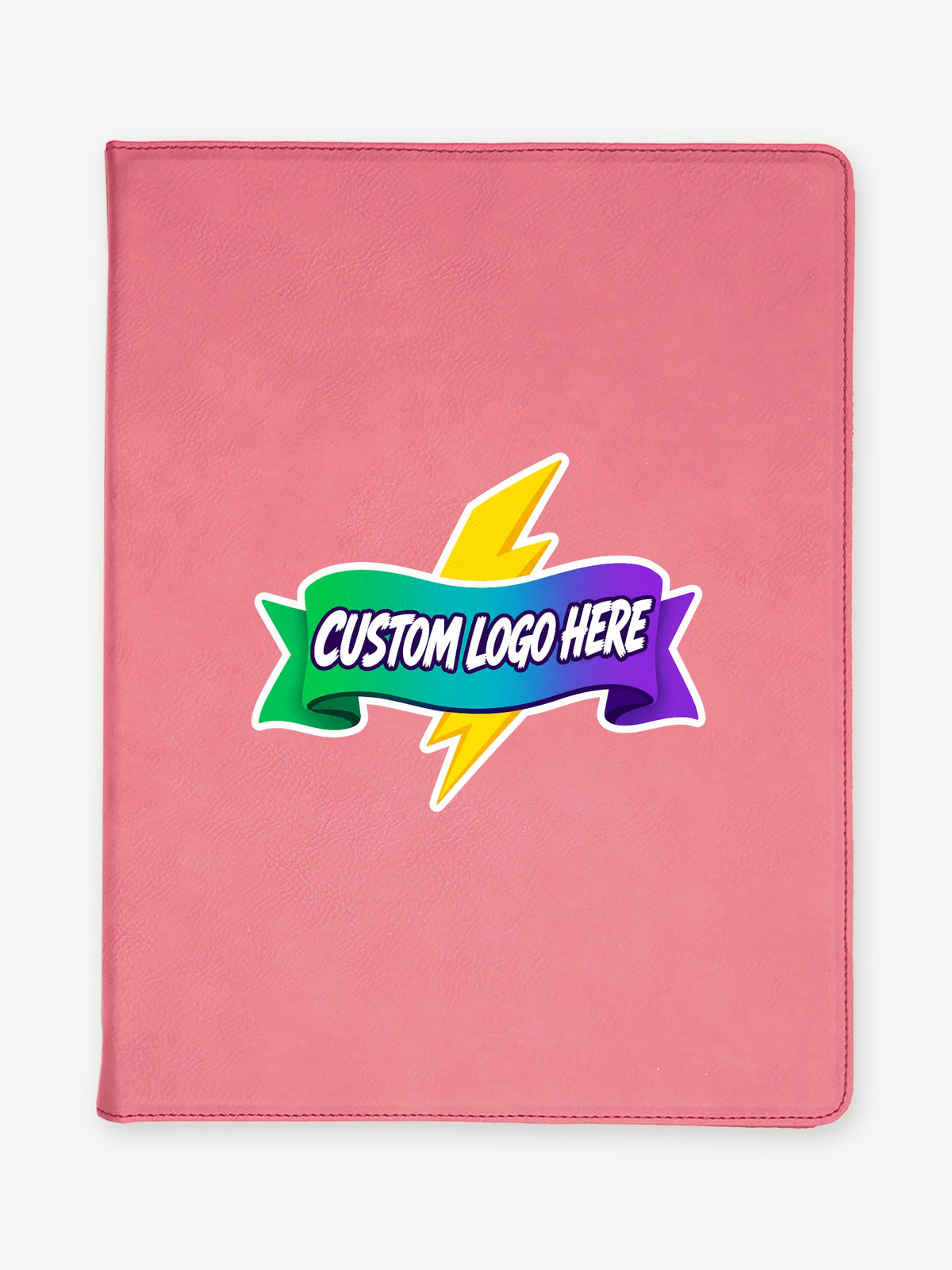 Custom 9 1/2" x 12" Leatherette Portfolio with Legal Pad - Pink (GFT349) - example full-color UV logo print