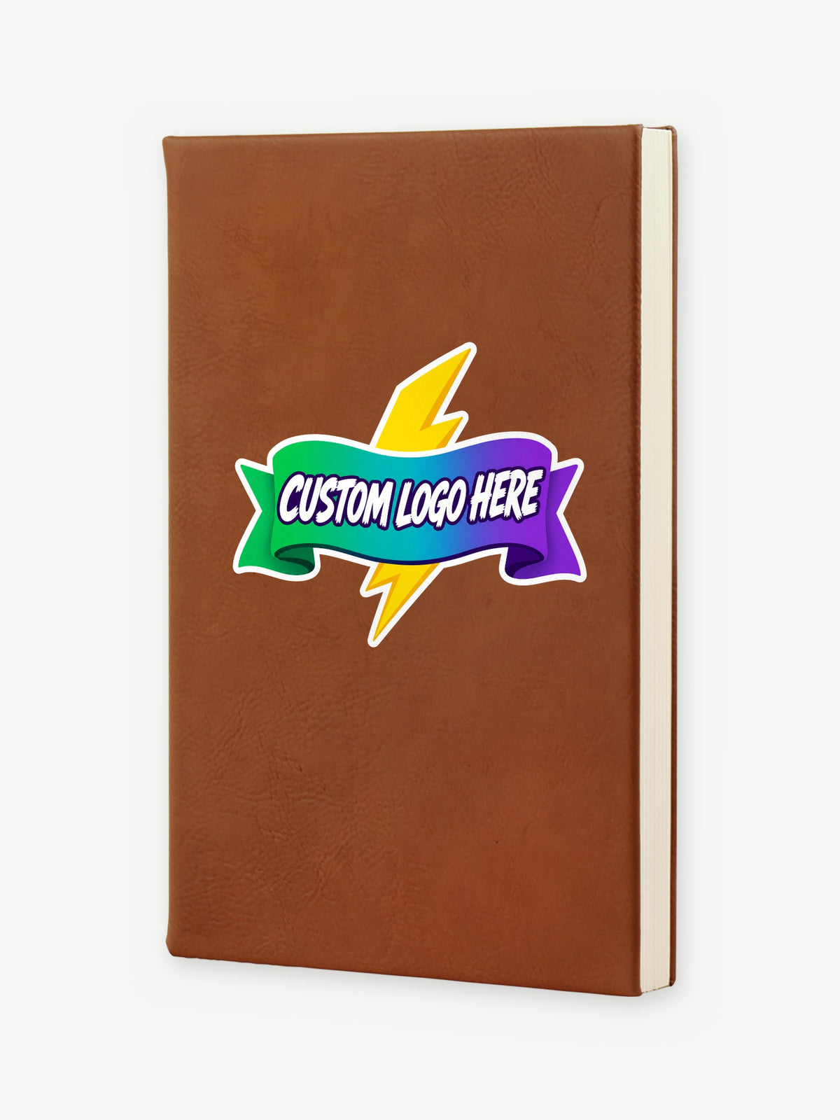 Custom 5 1/4" x 8 1/4" Leatherette Sketch Book - Rawhide (GFT2214) - example full-color UV logo print
