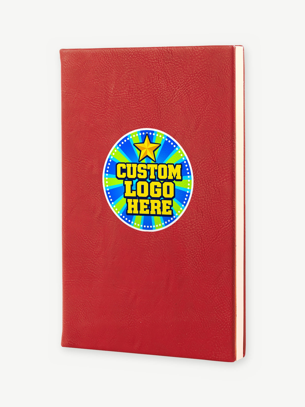 Custom 5 1/4" x 8 1/4" Leatherette Sketch Book - Red (GFT2225) - example full-color UV print, Custom Logo Here placeholder