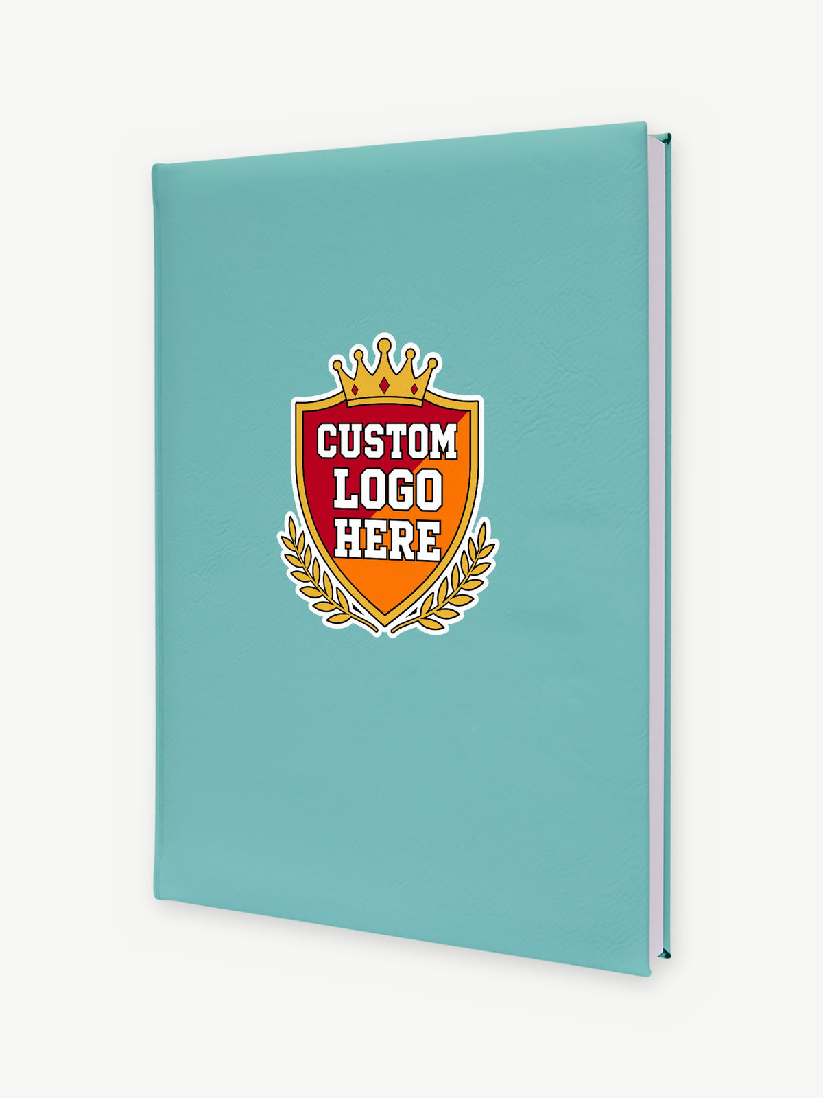 Custom 7" x 9 3/4" Leatherette Sketch Book - Teal (GFT2271) - example full-color UV print, Custom Logo Here placeholder