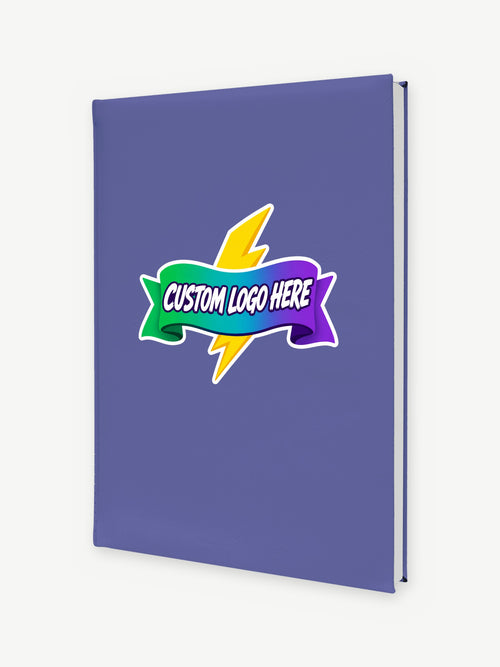 Custom 7" x 9 3/4" Leatherette Sketch Book - Purple (GFT2277) - example full-color UV print, Custom Logo Here placeholder