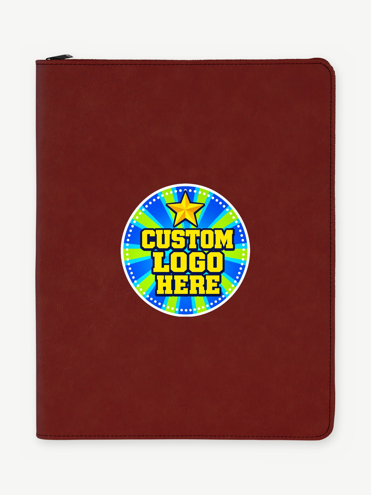 Custom 9 1/2" x 12" Leatherette Zipper Portfolio with Legal Pad - Rose (GFT356) - example full-color UV logo print