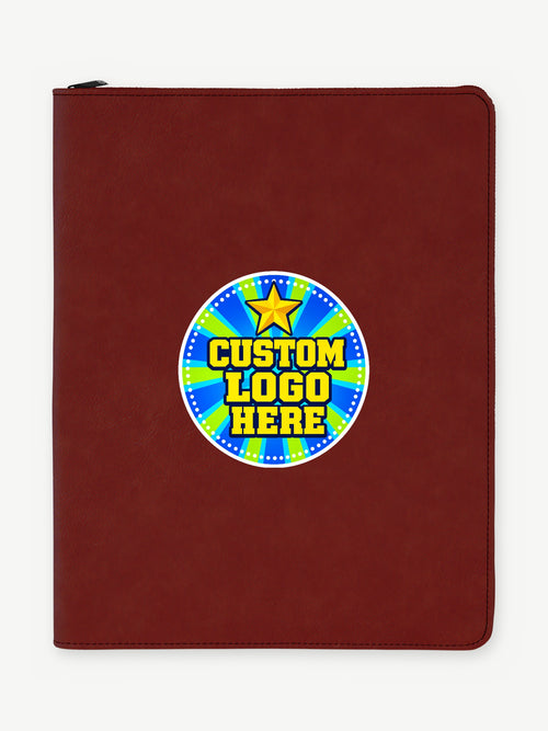 Custom 9 1/2" x 12" Leatherette Zipper Portfolio with Legal Pad - Rose (GFT356) - example full-color UV logo print