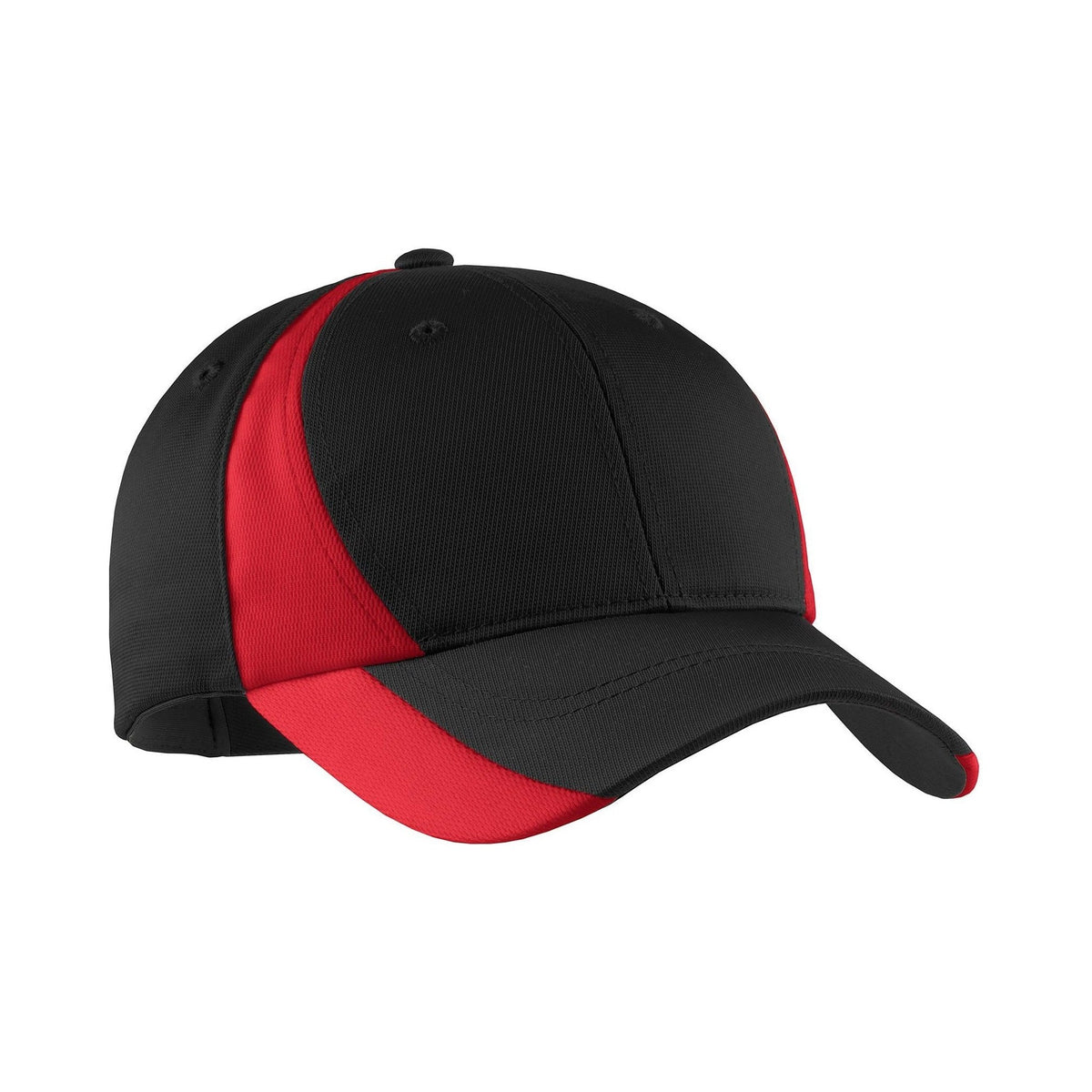 Custom Black/ True Red Dry Zone Nylon Colorblock Cap STC11, personalized by SanCanDo Swag in Argyle, TX
