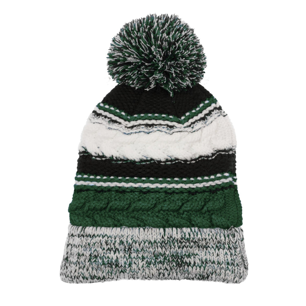 Custom Forest Green/ Black/ White Pom Pom Team Beanie STC21, personalized by SanCanDo Swag in Argyle, TX