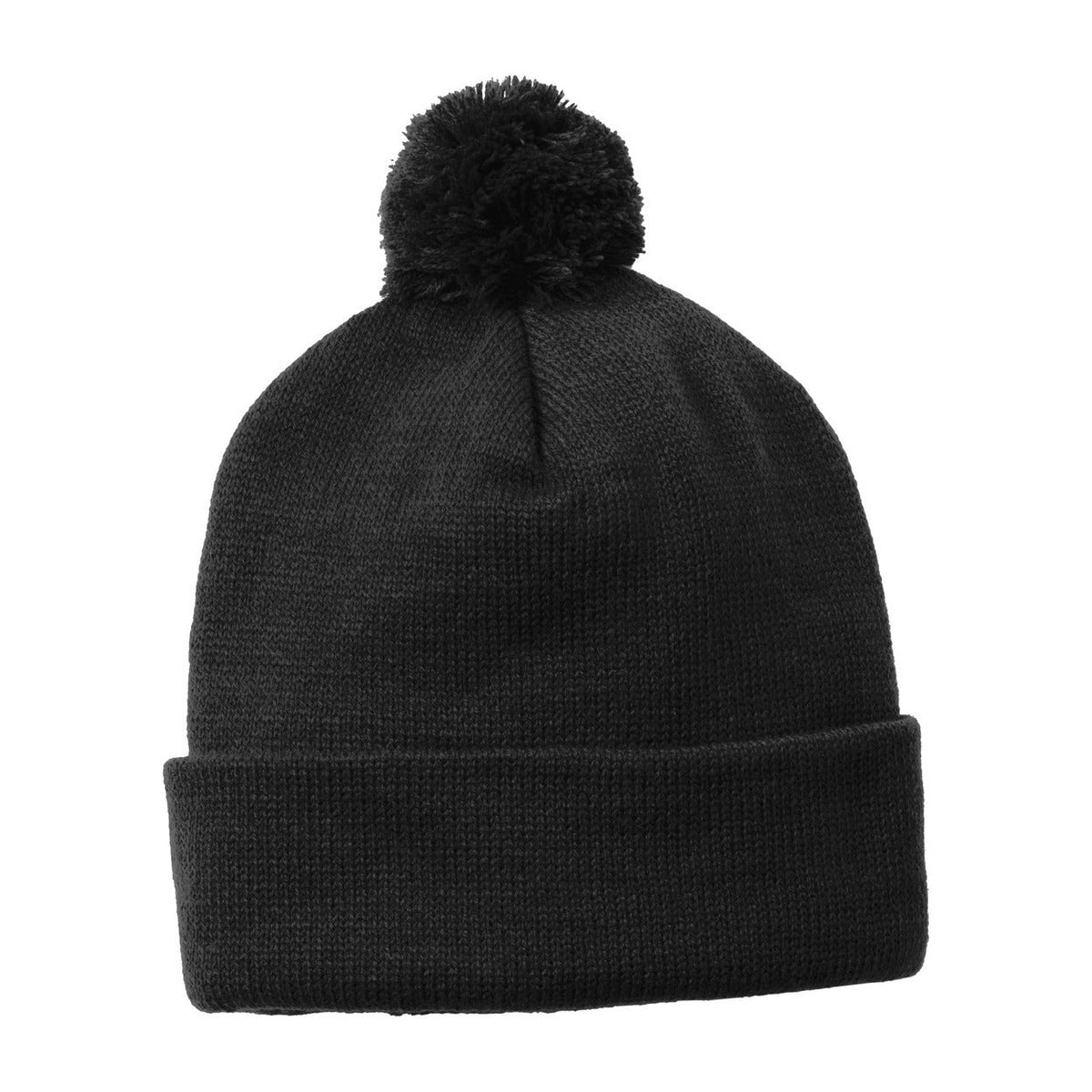Custom Black Solid Pom Pom Beanie STC37, personalized by SanCanDo Swag in Argyle, TX
